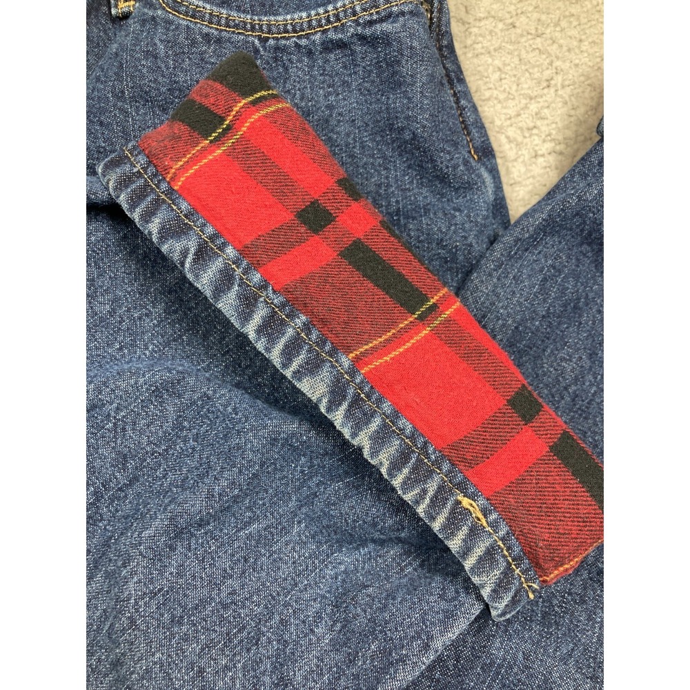 Cabela's Casuals Flannel Lined Jeans Women 14 Long Blue Denim Plaid Insulated - Picture 12 of 16